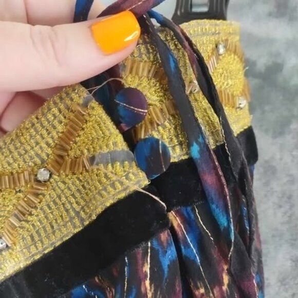 ZBD Design Womens Silk Skirt 12 Multicolor Beaded Ikat Boho Maxi Festival Unique - Picture 5 of 9